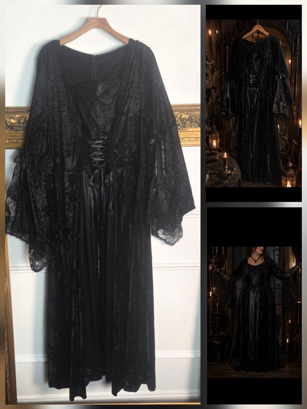 VTG Lip Service Witchy Goth Velvet Lace Up Corset Maxi Dress Black 3X 2X 1X Tall
